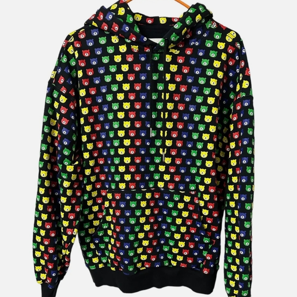 Teddy Fresh Emoji Bear Hoodie - Black with Red, Yellow, Green, Blue